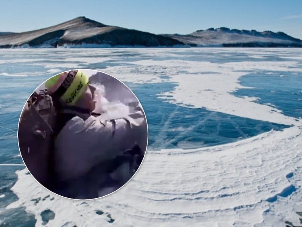 Россияне провалились под лед на Байкале и сняли «купание» на видео