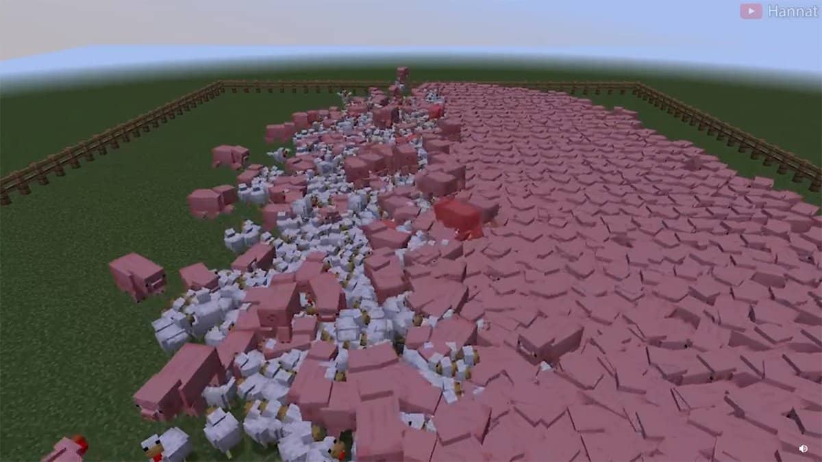 Свиньи или куры: геймер устроил масштабную и непредсказуемую битву в видеоигре Minecraft: Видео