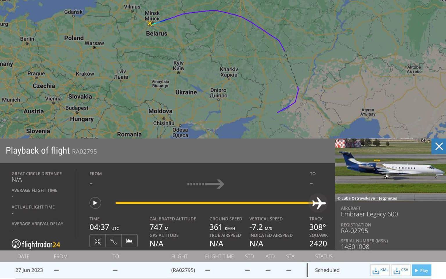 Самолет Пригожина, вероятно, приземлился в Беларуси