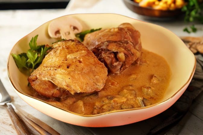 Гастрономическая симфония: нежная курица в сливочно-пивном соусе с шампиньонами